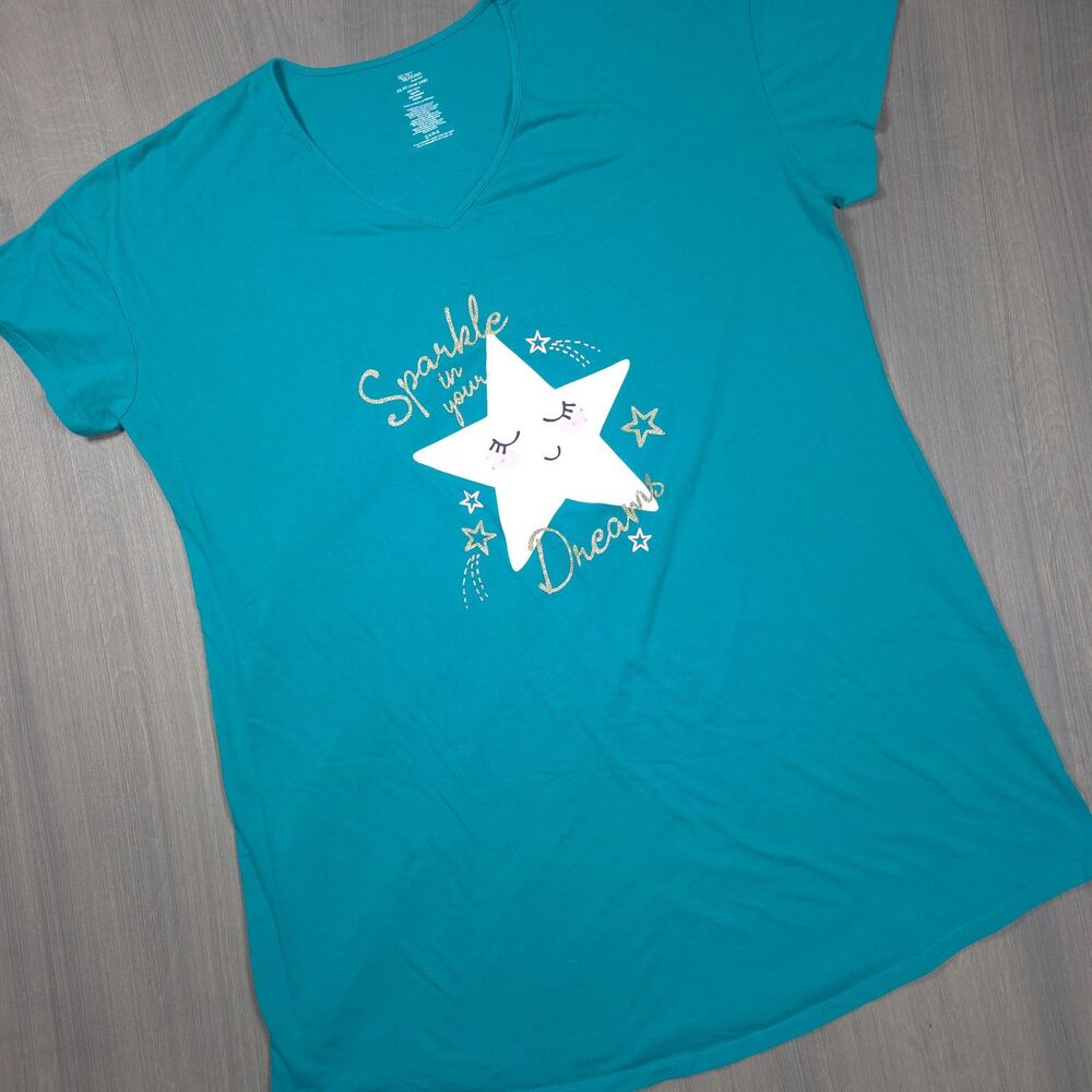 Secret Treasures Graphic T-Shirt Teal Star Sparkle In Your Dreams